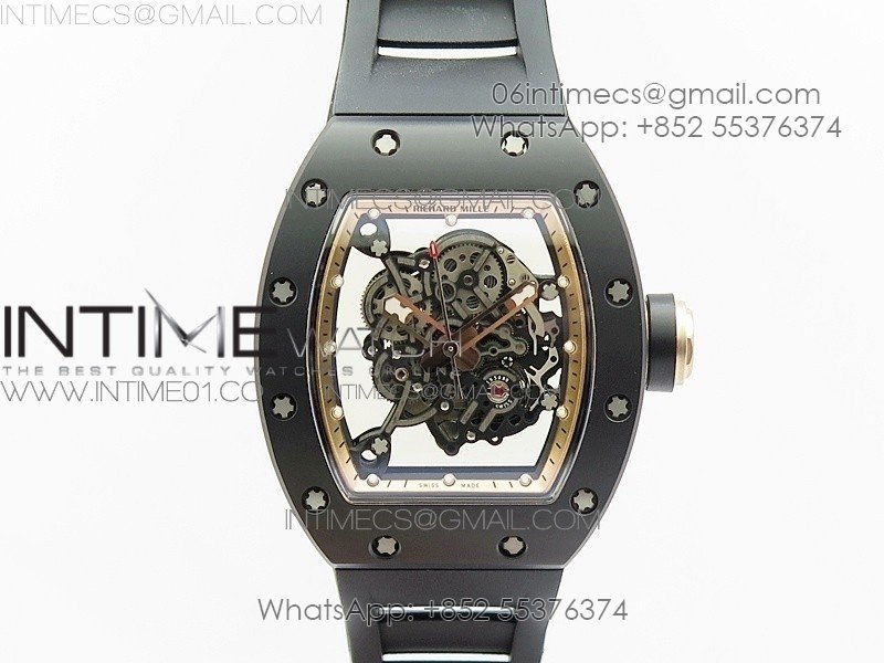 RM055 Real Ceramic Case KVF Best Edition Skeleton Dial RG Crown on Black Rubber Strap MIYOTA8215