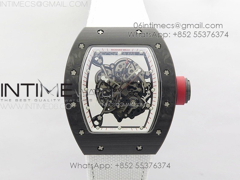 RM055 Real Forged Carbon Case KUF Best Edition Red Crown on White Nylon Strap MIYOTA8215
