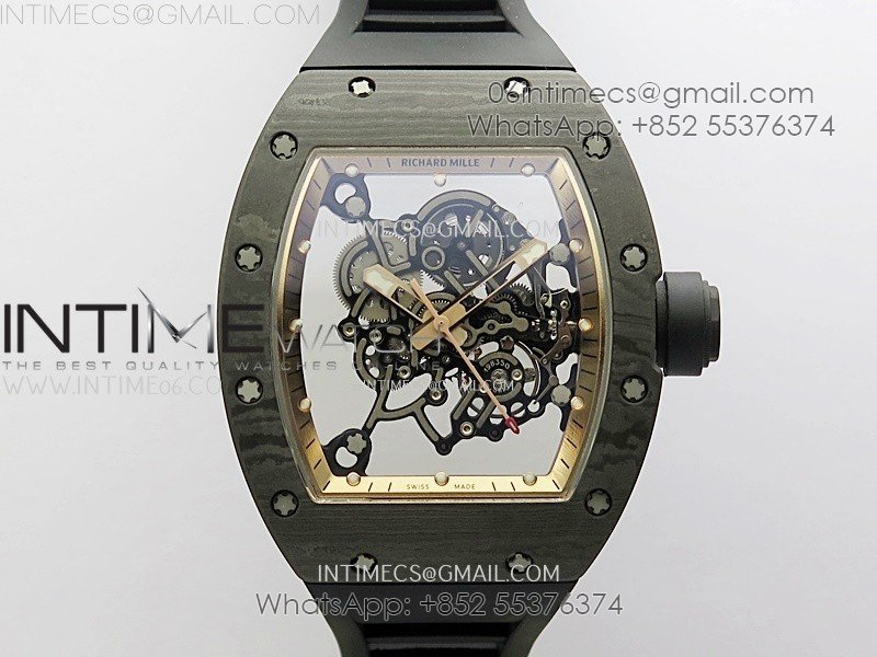 RM055 Real NTPT RG Inner RMF Best Edition Skeleton Dial on Black Rubber Strap RMUL2 Super Clone