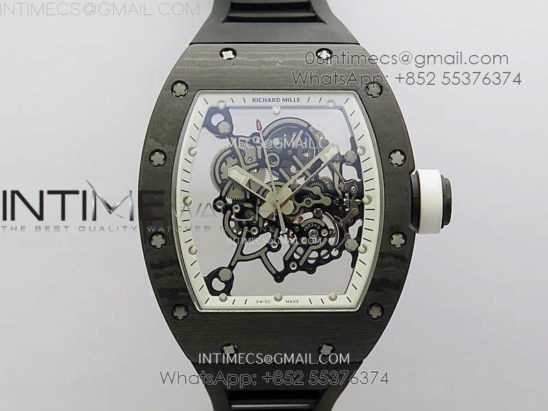 RM055 Real NTPT White Inner RMF Best Edition Skeleton Dial on Black Rubber Strap RMUL2 Super Clone