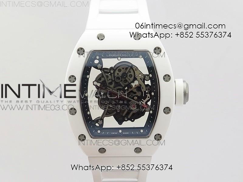 RM055 Real White Ceramic Case V2 KVF Best Edition Skeleton Dial White Crown on White Rubber Strap MIYOTA8215