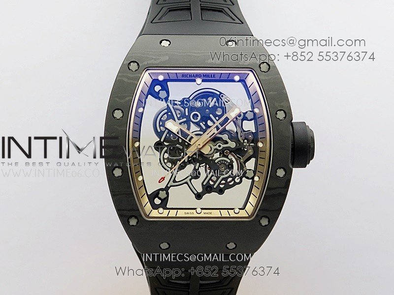 RM055 RG Inner Bezel Black Crown NTPT ZF 1:1 Best Edition Skeleton Dial On Black Shark Rubber Strap RMUL2 Super Clone
