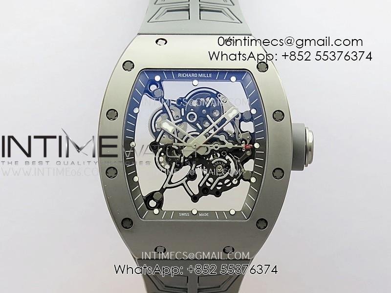 RM055 Titanium Carbide ZF 1:1 Best Edition Skeleton Dial On Gray Shark Rubber Strap RMUL2 Super Clone