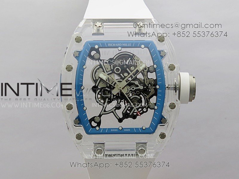 RM055 Transparent Blue Inner Sonic Best Edition Skeleton Dial On White Rubber Strap RMUL2 Super Clone
