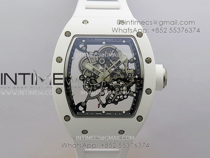 RM055 White Ceramic Black Inner Bezel  DF Best Edition On White Rubber Strap RMUL2 Super Clone (Free Sprung)