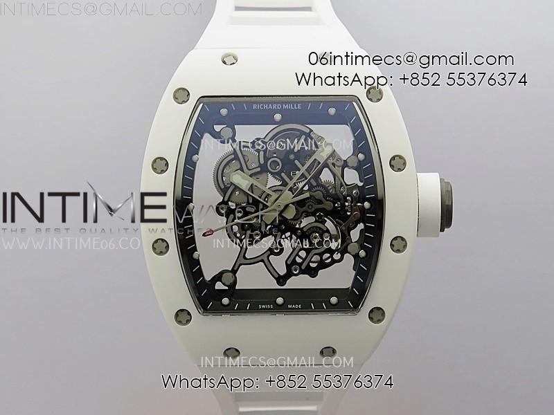 RM055 White Ceramic Black Inner RMF Best Edition Skeleton Dial On White Rubber Strap RMUL2 Super Clone