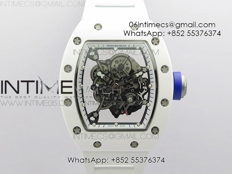 RM055 White Ceramic KVF Best Edition Skeleton Dial Blue Crown on White Rubber Strap MIYOTA8215 V3