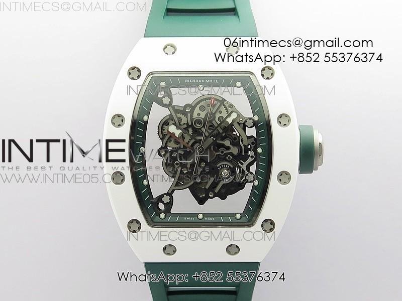 RM055 White Ceramic KVF Best Edition Skeleton Dial White  on Green Rubber Strap MIYOTA8215 V3