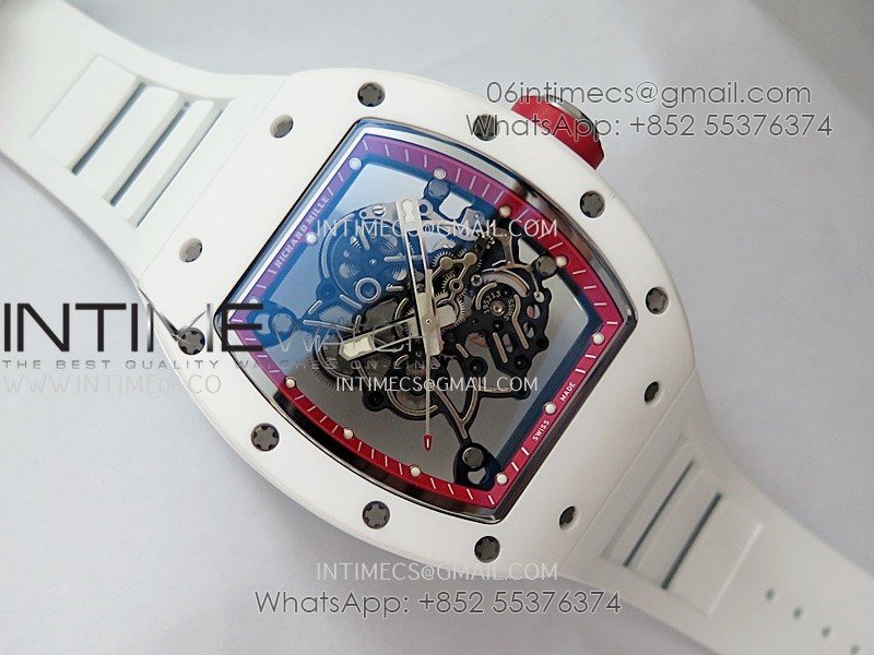RM055 White Ceramic Red Inner Bezel APSF 1:1 Best Edition On White Rubber Strap RMUL2 Super Clone