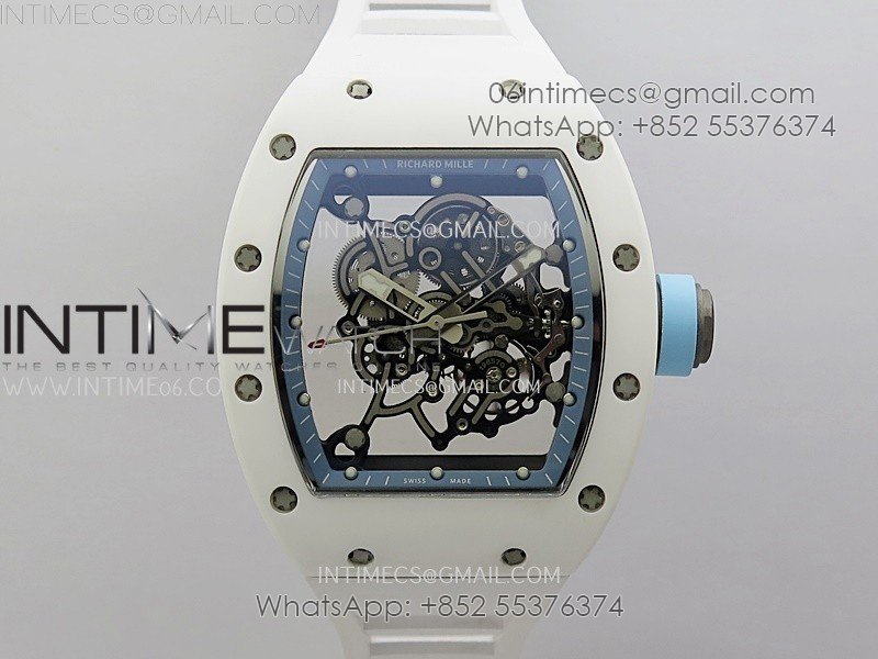 RM055 White Ceramic RMF Skeleton Dial On White Rubber Strap RMUL2 Super Clone