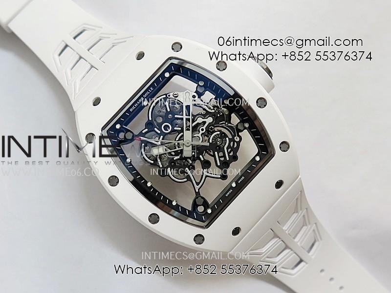 RM055 White Ceramic ZF 1:1 Best Edition Skeleton Dial On White Shark Rubber Strap RMUL2 Super Clone