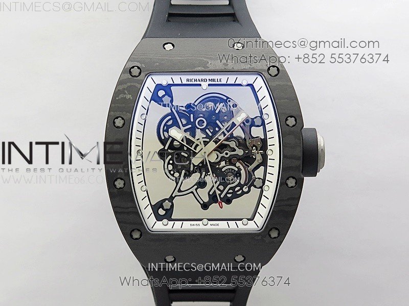 RM055 White inner Bezel Black Crown NTPT/Ti ZF 1:1 Best Edition on Black Rubber Strap RMUL2 Super Clone