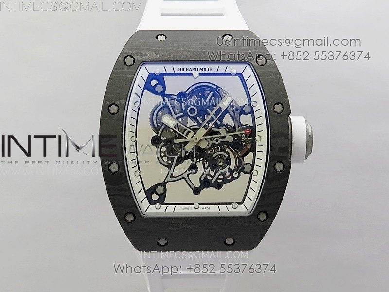RM055 White inner Bezel White Crown NTPT/Ti ZF 1:1 Best Edition on White Rubber Strap RMUL2 Super Clone