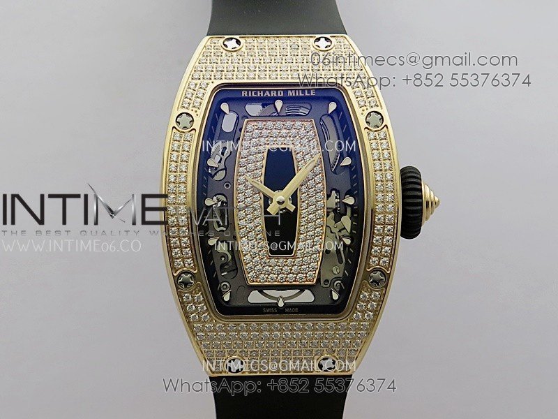 RM07 Full Paved Diamond RG ZF Best Edition Black Diamond Skeleton Dial On Black Rubber Strap Asian CRMA2 Clone