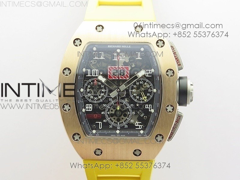 RM11-01 RG KVF 1:1 Best Edition Crystal Skeleton Dial on Yellow Rubber Strap A7750