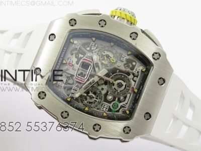 RM11-03 SS KVF 1:1 Best Edition Crystal Skeleton Dial on White Racing Rubber Strap A7750 - Image 2