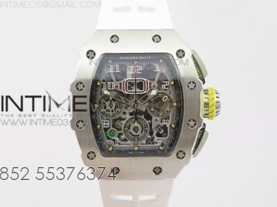 RM11-03 SS KVF 1:1 Best Edition Crystal Skeleton Dial on White Racing Rubber Strap A7750