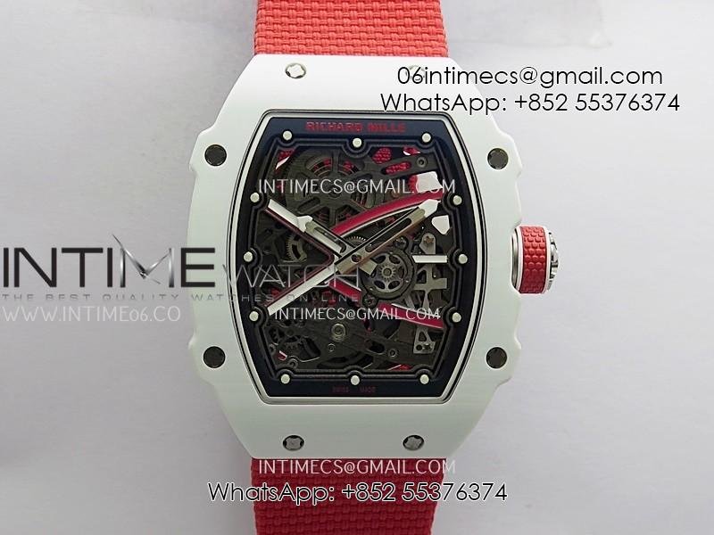 rm67-02-real-white-ceramicred-ntpt-case-11-best-edition-skeleton-dial-on-red-nylon-strap-crma7-clone.jpg RM67-02 Real White Ceramic/Red NTPT Case 1:1 Best Edition Skeleton Dial On Red Nylon strap CRMA7 Clone - Image 1