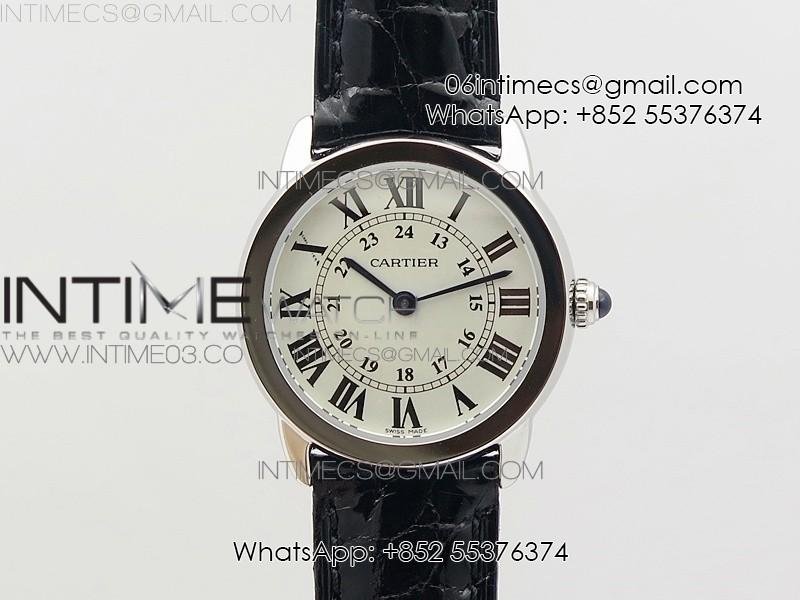 Ronde Solo de Cartier 29.5mm K11 1:1 Best Edition White Dial on Black Croco Leather Strap Ronda Quartz