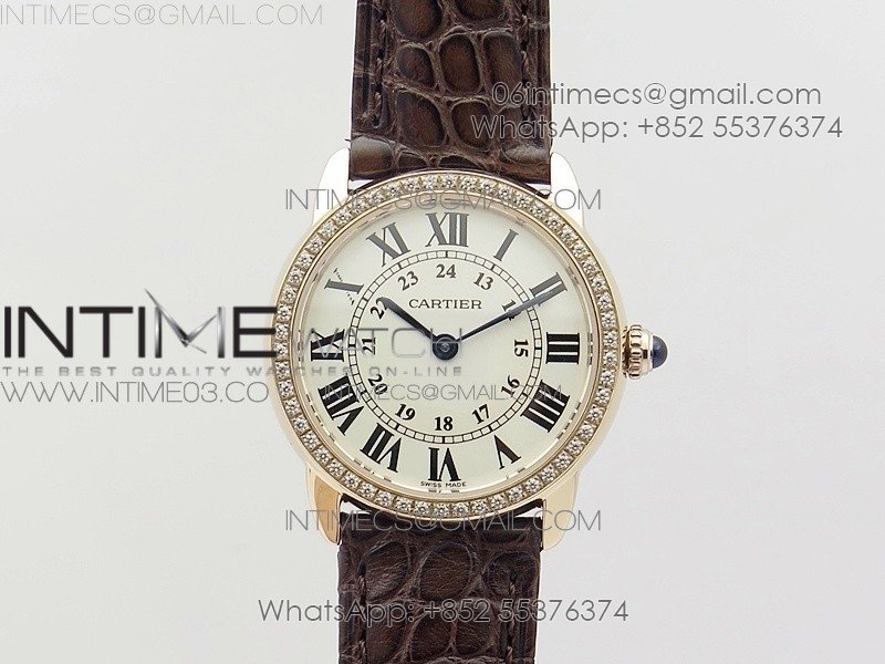 Ronde Solo de Cartier 29.5mm RG/Dia K11 1:1 Best Edition White Dial on Brown Croco Leather Strap Ronda Quartz