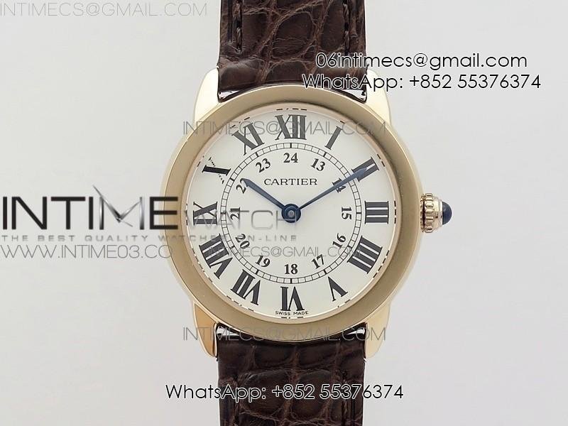 Ronde Solo de Cartier 29.5mm RG K11 1:1 Best Edition White Dial on Brown Croco Leather Strap Ronda Quartz