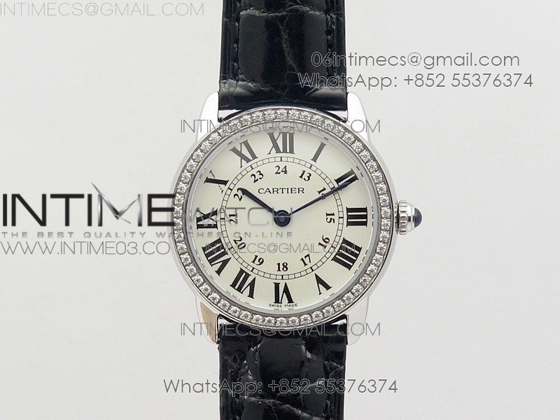 Ronde Solo de Cartier 29.5mm SS/Dia K11 1:1 Best Edition White Dial on Black Croco Leather Strap Ronda Quartz