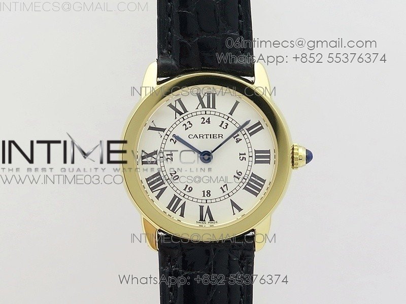 Ronde Solo de Cartier 29.5mm YG K11 1:1 Best Edition White Dial on Black Croco Leather Strap Ronda Quartz