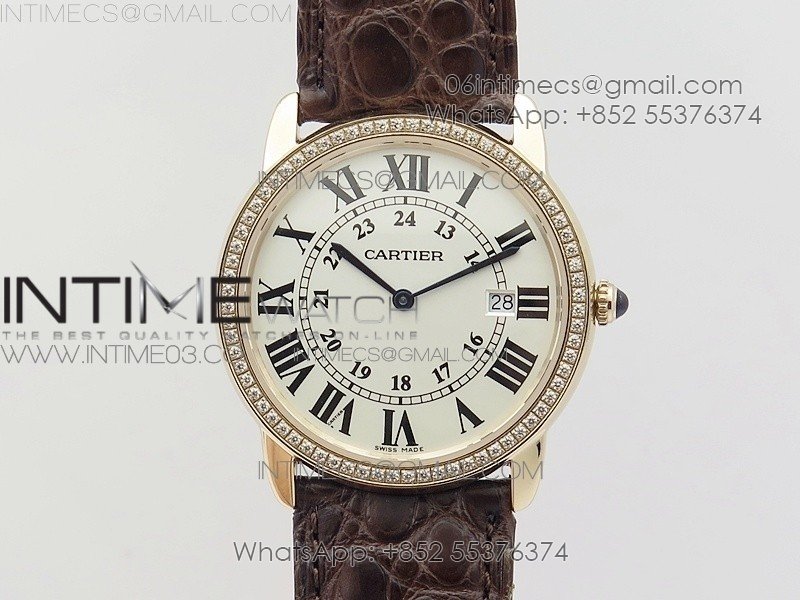 Ronde Solo de Cartier 36mm K11 RG/Dia 1:1 Best Edition White Dial on Brown croco leather strap Ronda Quartz