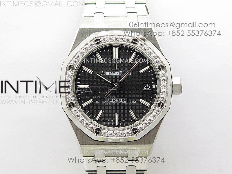 Royal Oak 37mm 15451 SS/Diamonds APSF 1:1 Best Edition Black Textured Dial on SS Bracelet SA3120 Super Clone