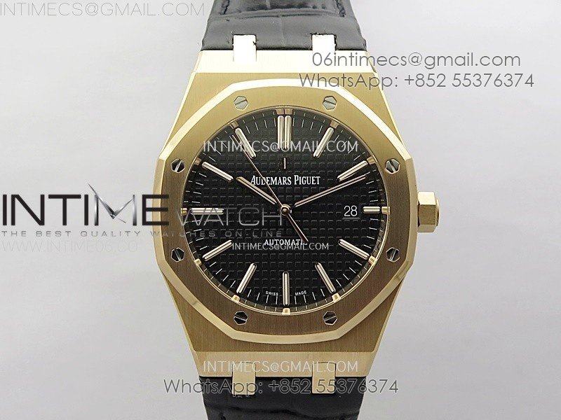 Royal Oak 41mm 15400 RG APSF 1:1 Best Edition Black Dial on Black Leather Strap SA3120 Super Clone V4 (Gain Weight)