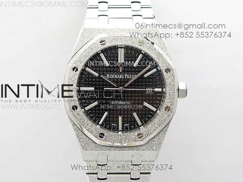 Royal Oak 41mm 15410 Frosted SS APSF 1:1 Best Edition Black Textured Dial on SS Bracelet SA3120 Super Clone