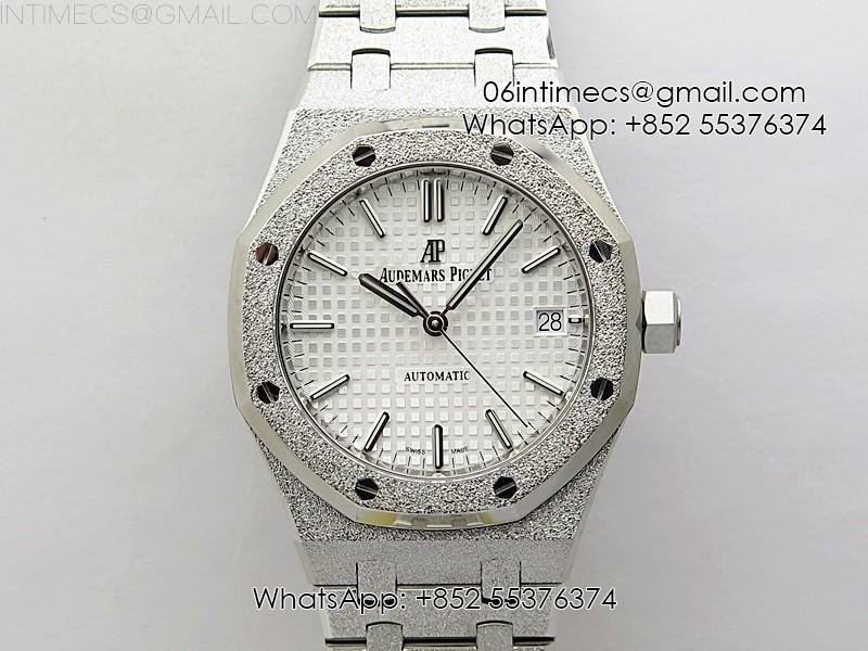 royal-oak-41mm-15454-frosted-ss-apsf-1-1-best-edition-white-textured-dial-on-frosted-ss-bracelet-sa3120-super-clone.jpg Royal Oak 37mm 15454 Frosted SS APSF 1:1 Best Edition White Textured Dial on Frosted SS Bracelet SA3120 Super Clone - Image 1