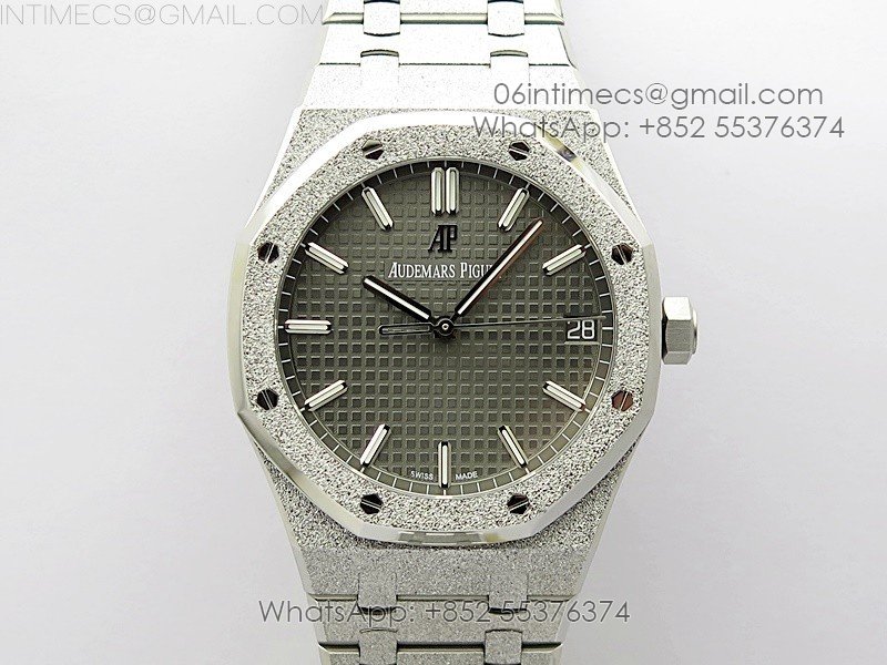 Royal Oak 41mm 15500 Frosted SS APSF 1:1 Best Edition Gray Textured Dial on Frosted SS Bracelet SA4302 Super Clone