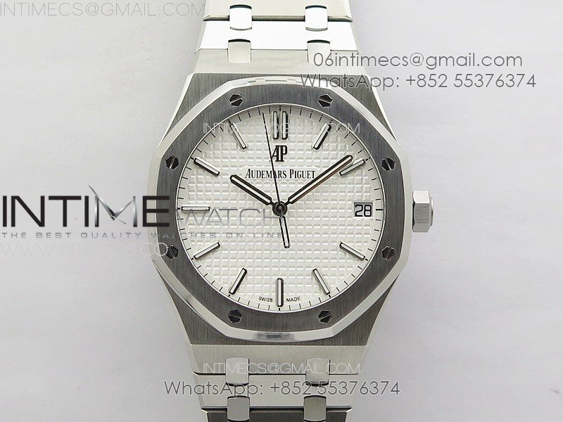 Royal Oak 41mm 15500 SS APSF 1:1 Best Edition Silver Textured Dial on SS Bracelet A4302 Super Clone