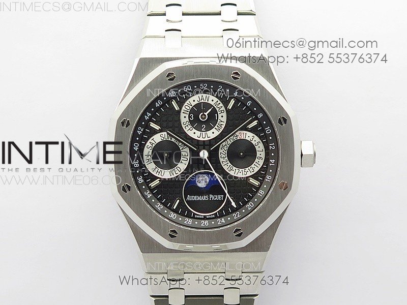 Royal Oak 41mm Complicated 26574 SS APSF1:1 Best Edition Black/Silver Dial on SS Bracelet A5134