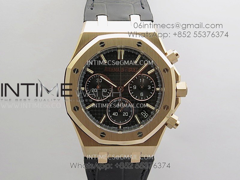Royal Oak Chrono 26240 RG Gain Weight V2 DDF 1:1 Best Edition Black Dial On Black Leather Strap Super Clone DD4401 (SW Dial)