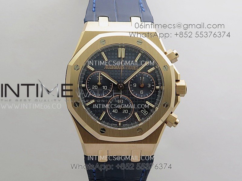 Royal Oak Chrono 26240 RG Gain Weight V2 DDF 1:1 Best Edition Blue Dial On Blue Leather Strap Super Clone DD4401 (SW Dial)