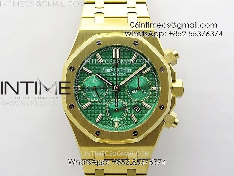 royal-oak-chrono-26331st-yg-ipf-1-1-best-edition-green-dial-green-subdial-on-ss-bracelet-a7750.jpg Royal Oak Chrono 26331ST YG IPF 1:1 Best Edition Green Dial Green subdial on SS Bracelet A7750 - Image 1