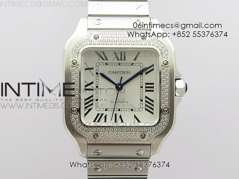 Santos de Cartier 35mm 2018 Diamonds Bezel RXW 1:1 Best Edition White Dial on SS SmartLinks Bracelet MIYOTA 9015
