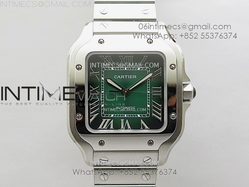 Santos de Cartier 35mm SS BVF 1:1 Best Edition Green Dial on SS SmartLinks Bracelet MIYOTA 9015