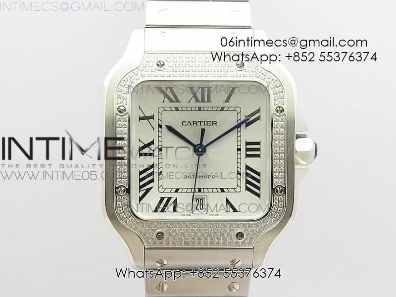 Santos de Cartier 40mm 2018 Diamonds Bezel RXW 1:1 Best Edition White Dial on SS SmartLinks Bracelet MIYOTA 9015