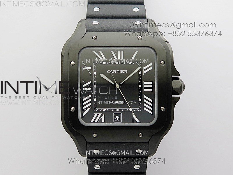 Santos de Cartier 40mm PVD BVF 1:1 Best Edition Black Dial on Rubber Strap MIYOTA 9019