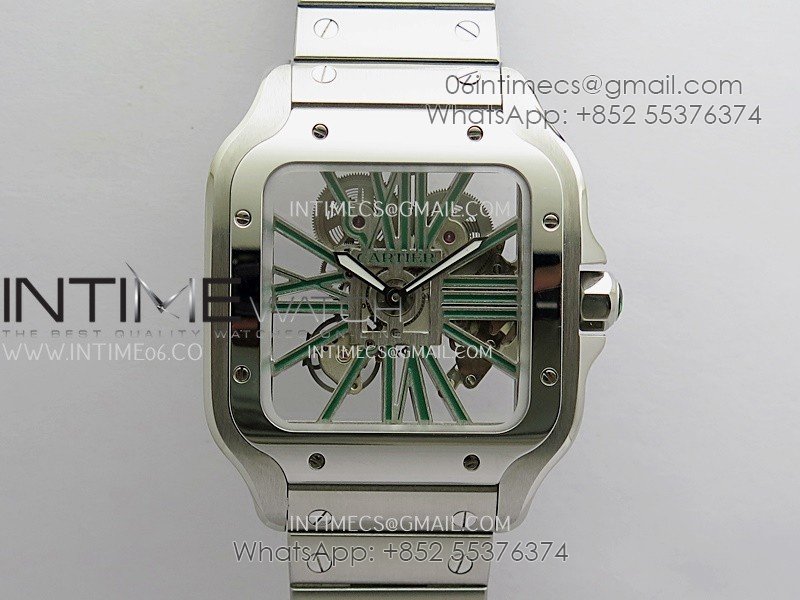 Santos de Cartier Skeleton SS MLF Skeleton Green Dial on SS SmartLink Bracelet 9611MC Super Clone