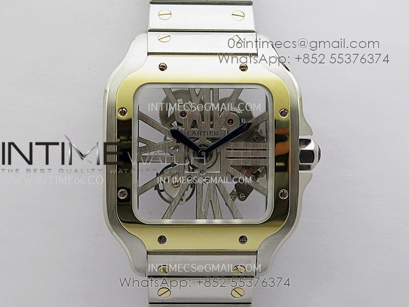 Santos de Cartier Skeleton SS/YG MLF Skeleton Dial On SS/YG SmartLink Bracelet Super Clone 9611MC