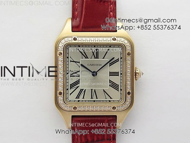 Santos Dumont 43.5mm RG F1F Best Edition Silver Dial on Red Leather Strap Quartz