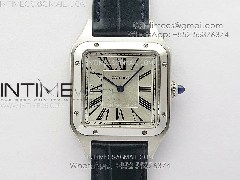 Santos Dumont 43.5mm SS F1F Best Edition Silver Dial on Blue Leather Strap Quartz