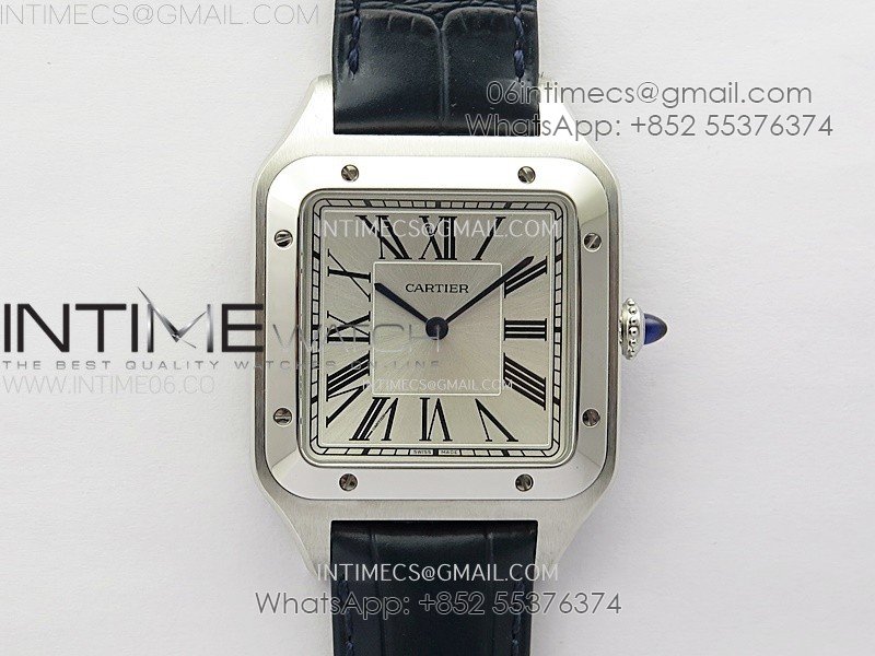 Santos Dumont 46.6mm SS F1F Best Edition Silver Dial on Blue Leather Strap Quartz