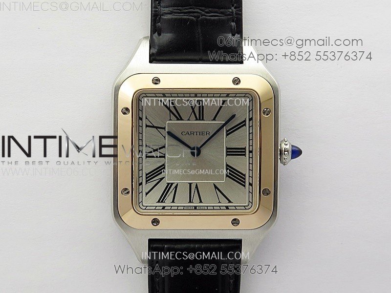 Santos Dumont 46.6mm SS/RG F1F Best Edition Silver Dial on Black Leather Strap Quartz