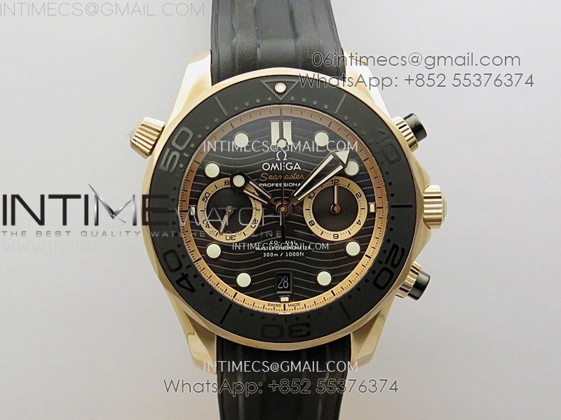 Seamaster 300M Chrono Black Ceramic Bezel RG N1F 1:1 Best Edition Black Dial on Black Rubber Strap A9900