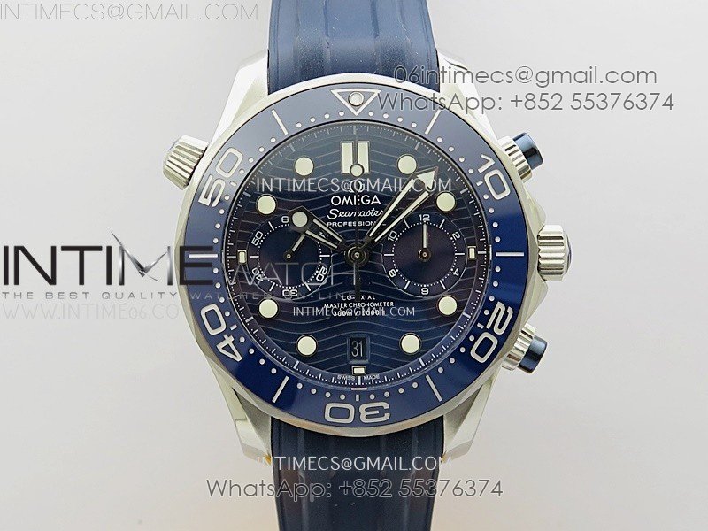 Seamaster 300M Chrono Blue Ceramic Bezel SS N1F 1:1 Best Edition Blue Dial on Blue Rubber Strap A9900